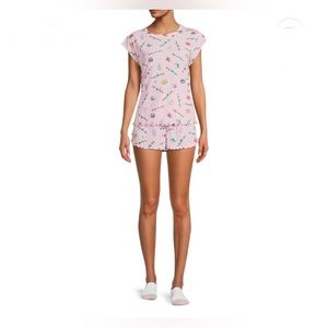 Friends character pink cotton 3 piece pajama top, shorts socks set size M (8-10)